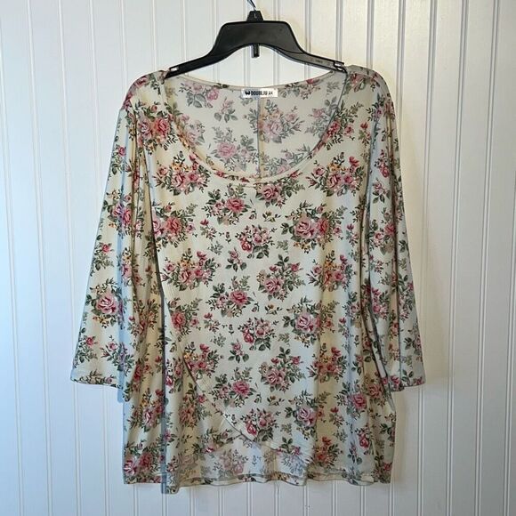 Doublju Wrap Top Women’s 2Xlarge Multicolor Floral Cottage Core 3/4 Sleeves - Picture 1 of 12